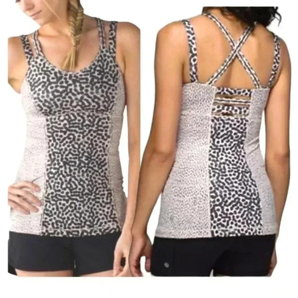 Lululemon Happy Strappy Ace Animal Print Spot Grain / Dottie Dash Activewear Top - Picture 1 of 7